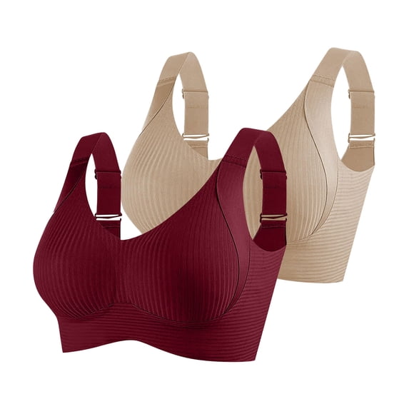 ATOYSOY Bras for Women 2 PC No Underwire Push Up Sports Bras Seamless Comfortable Bralettes Wireless Underwear (Khaki,4XL)
