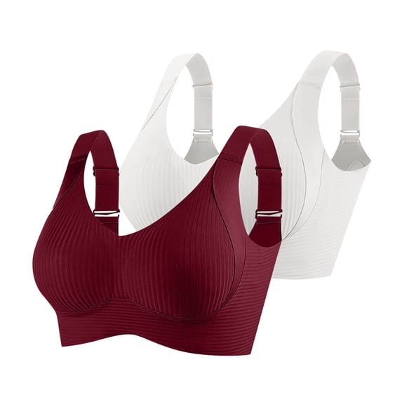 ATOYSOY Bras for Women 2 PC No Underwire Push Up Sports Bras Seamless Comfortable Bralettes Wireless Underwear (Red,4XL)