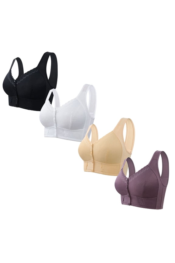 Bras for Women 4 Pack Wireless Front Closure Bras for Daily Use All Season Wear for Work and Casual Activities with Side Support