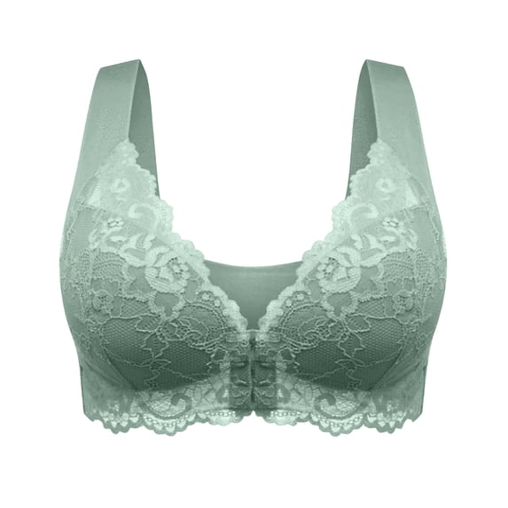 ATOYSOY Bras for Women Front Closure Support Lace Breathable Push Up Bralette Everyday Underwear (Green,2XL)