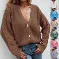 thumbnail image 1 of ATOYSOY Cable Knit Sweater Womens Casual Long Sleeve Cardigan Sweater Button V Neck Loose Tunic Tops Winter Clothes Trendy Beige L, 1 of 6