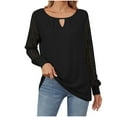 thumbnail image 1 of ATOYSOY Casual Elegant Cotton Linen Loose Lace Shirts for Women Long Sleeve Business Tees Keyhole Neck Pullovers Trendy Outwear Fall Patchwork Raglan Tops Black XL, 1 of 6