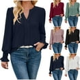 thumbnail image 1 of ATOYSOY Casual Elegant Loose Eyelet Shirts for Women V Neck Pullovers Ruffle Long Sleeve Business Tees Solid Color Tops Outwear Fall Trendy Black L, 1 of 7