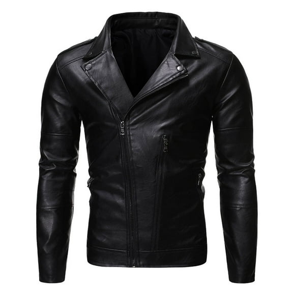 ATOYSOY Casual Leather Men Loose Motorcycle Biker Jackets for Women Stand Collar Cardigan Fall Winter Outwear Trendy Solid Color Cropped Coat Long Sleeve Tops Black XL