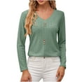 thumbnail image 1 of ATOYSOY Casual Loose Eyelet Shirts for Women V Neck Pullovers Button Trendy Long Sleeve Tees Solid Color Tops Outwear Fall Green XL, 1 of 7