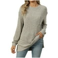 thumbnail image 1 of ATOYSOY Casual Ribbed Loose Knitted Shirts with Pockets for Women Long Sleeve Sweatshirts Outwear Fall Trendy Solid Color Tops Side Split Round Neck Pullovers Beige L, 1 of 6