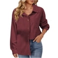thumbnail image 1 of ATOYSOY Womens Corduroy Shirt Button Fashion Shirts Long Sleeve Lapel Collar Jacket Casual Blouses Red XL, 1 of 8