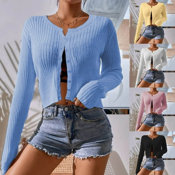 ATOYSOY Solid Color Cropped Coat Open Front Cardigan Fall Winter Outwear Casual Ribbed Trendy Long Sleeve Tops Loose Jackets Knitted Sweaters for Women Black L