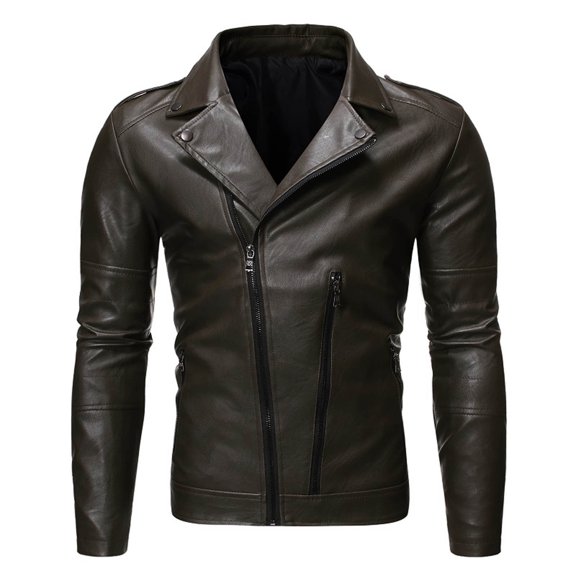 ATOYSOY Trendy Solid Color Cropped Coat Casual Leather Outwear Stand Collar Cardigan Fall Winter Long Sleeve Tops Men Loose Motorcycle Biker Jackets for Women Green XL