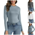 thumbnail image 1 of ATOYSOY Solid Color Tops Casual Outwear Fall Slim Basic Shirts for Women Round Neck Pullovers Trendy Long Sleeve Tees Gray L, 1 of 5