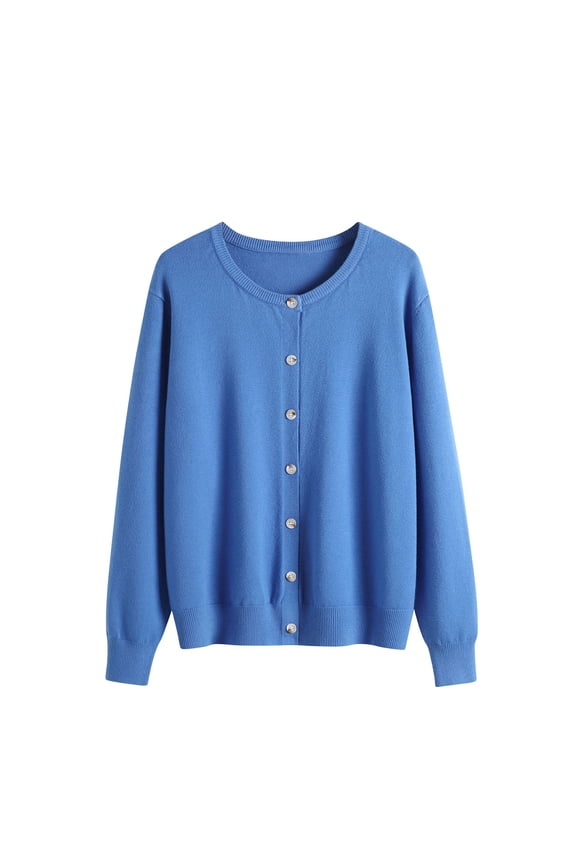 Solid Color Tops Long Sleeve Soft Sweaters Outwear Fall Trendy Open Front Button Cardigans Casual Loose Sweatshirts for Women Blue L