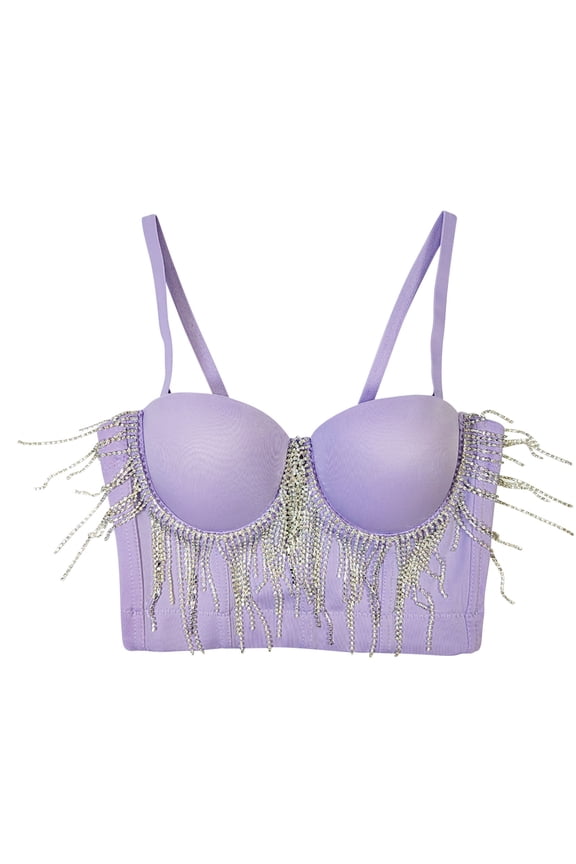 Corset Shapewear Underwired Tassels Breathable Push Up Underwear Summer Party Camisole Slim Tank Crop Tops Workout Girls Teens Smoothing Comfy Bra Purple