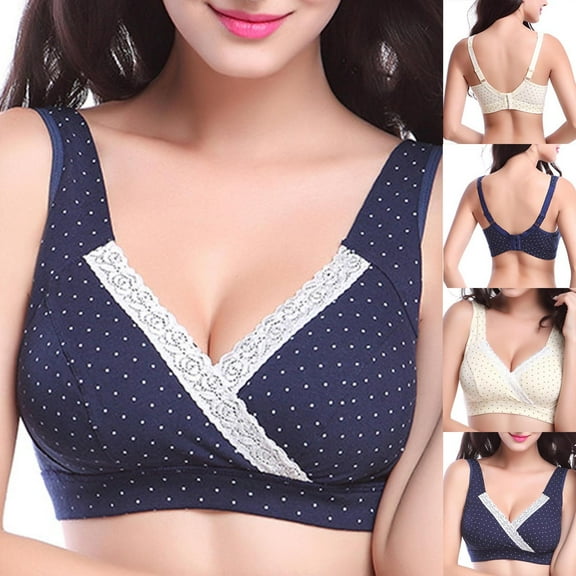 ATOYSOY Cotton Lined Everyday Bra for Women Floral Lace Splicing Cross Ruched Polka Dot Bralette Underwear Comfort Bra Breathable Push Up Workout Wirefree