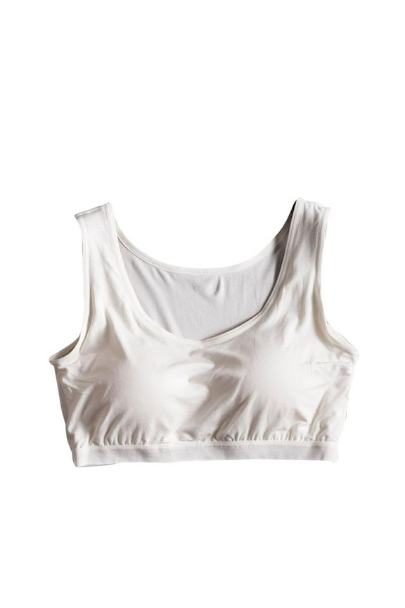 Cotton Lined Sports Bra Everyday Bra Padded Yoga Activewear Bralette Solid Color Underwear Teens Comfort Bra Push Up Breathable Workout Wireless Tank Tops Khaki M