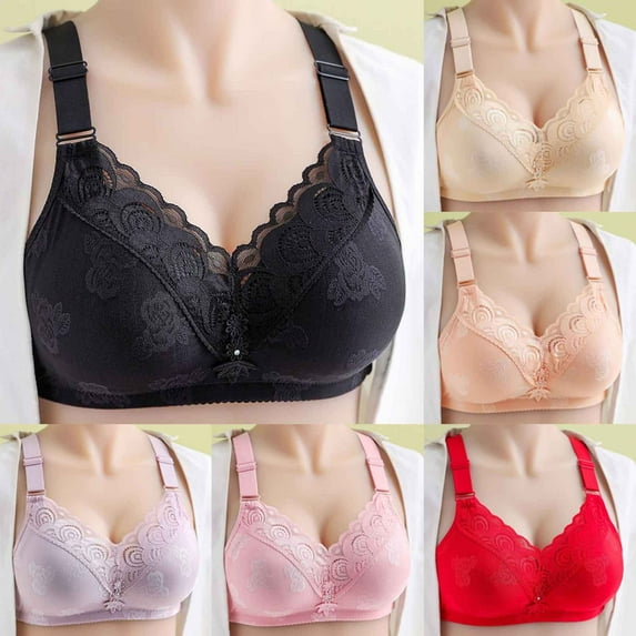 ATOYSOY Cotton Plus Size Everyday Bra Lace Splicing Breathable Push Up Underwear Wireless Workout Support Full Coverage Bra Girls Teens Smoothing Comfy Bra Beige
