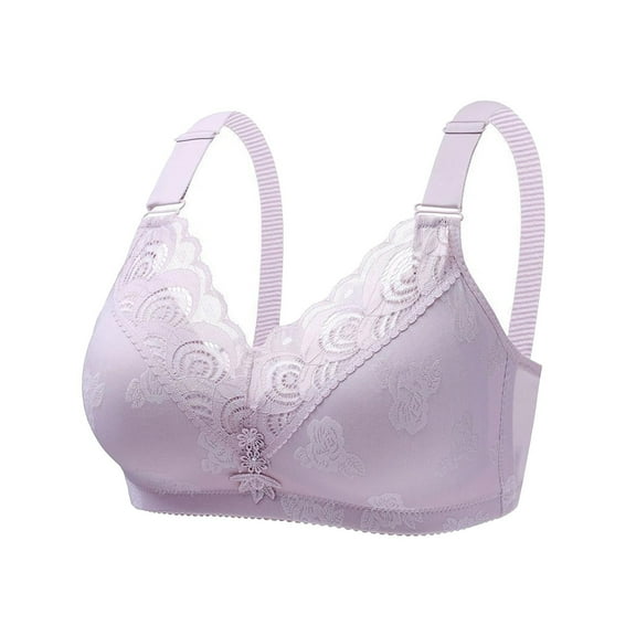 ATOYSOY Cotton Plus Size Everyday Bra Lace Splicing Breathable Push Up Underwear Wireless Workout Support Full Coverage Bra Girls Teens Smoothing Comfy Bra Gray