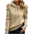 thumbnail image 1 of ATOYSOY Crew Neck Pullovers Drawstring Loose Shirts for Women Solid Color Tops Long Sleeve Hoodies Sweatshirts Outwear Fall Trendy Casual Blue S, 1 of 4