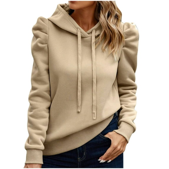 ATOYSOY Crew Neck Pullovers Drawstring Loose Shirts for Women Solid Color Tops Long Sleeve Hoodies Sweatshirts Outwear Fall Trendy Casual Blue S