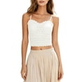 thumbnail image 1 of ATOYSOY Cropped Lace Camisole Tank Tops for Women Summer Sleeveless Built in Bra Solid Color Breath Going Out Tops Scalloped Casual Party Crop Top Beige, 1 of 6