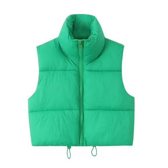 ATOYSOY Cropped Puffer Vest Women Zip Up St Collar Sleeveless Padded Crop Puffy Vests Green L