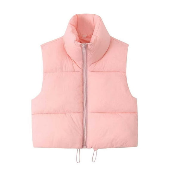 ATOYSOY Cropped Puffer Vest Women Zip Up St Collar Sleeveless Padded Crop Puffy Vests Pink M