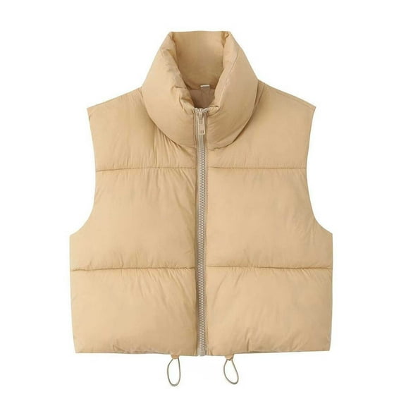 ATOYSOY Cropped Puffer Vest Women Zip Up St Collar Sleeveless Padded Crop Puffy Vests Yellow L