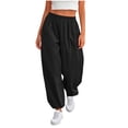 thumbnail image 1 of ATOYSOY Cuffed Ankle Solid Color Loose Tapered Pants Women Elastic Waist Side Patch Pocket Breathable Woven Trousers For Travel Home Everyday Casual Bottoms, 1 of 7