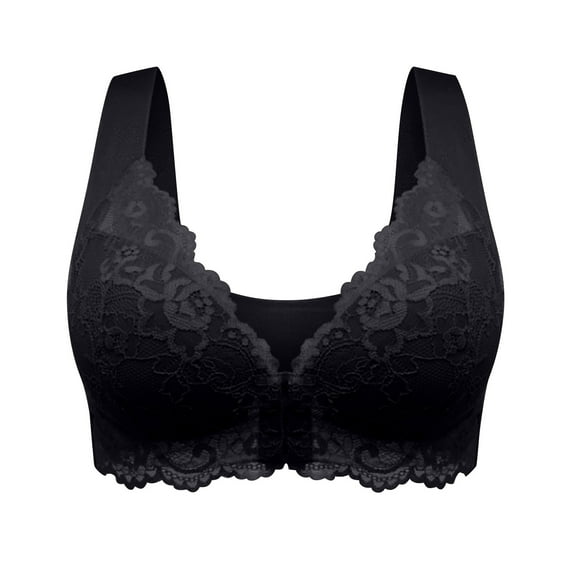 ATOYSOY Everyday Bra Breathable Push Up Underwear Floral Lace Smoothing Comfort Bra Front Closure Fitness Workout Seamless Black