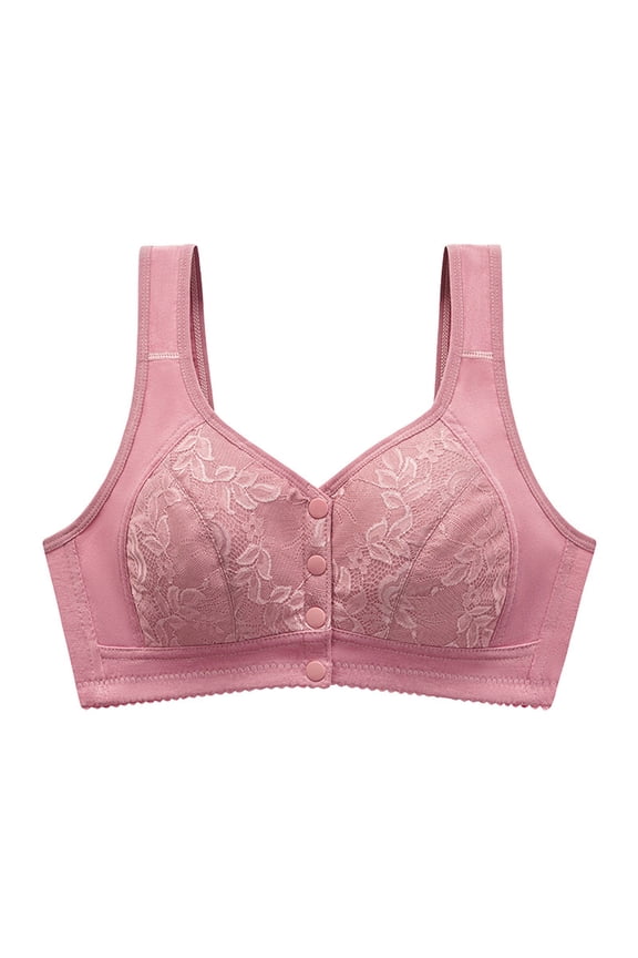 Everyday Bra Daily Floral Lace Breathable Push Up Underwear Wireless Front Closure Button Workout Girls Teens Smoothing Comfy Bra Pink
