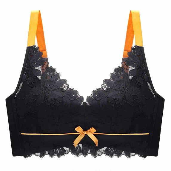 ATOYSOY Everyday Bra Daily Lace Splicing Breathable Push Up Underwear Wireless Workout Girls Teens Smoothing Comfy Bra Black