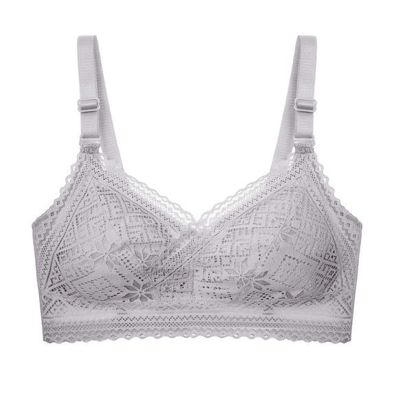 ATOYSOY Everyday Bra Daily Lace Splicing Breathable Push Up Underwear Wireless Workout Girls Teens Smoothing Comfy Bra Gray