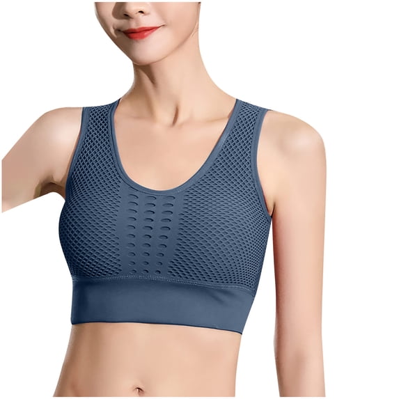 ATOYSOY Everyday Bra Wirefree Breathable Push Up Underwear Solid Color Smoothing Comfort Bra Sports Mesh Fitness Workout Seamless Navy