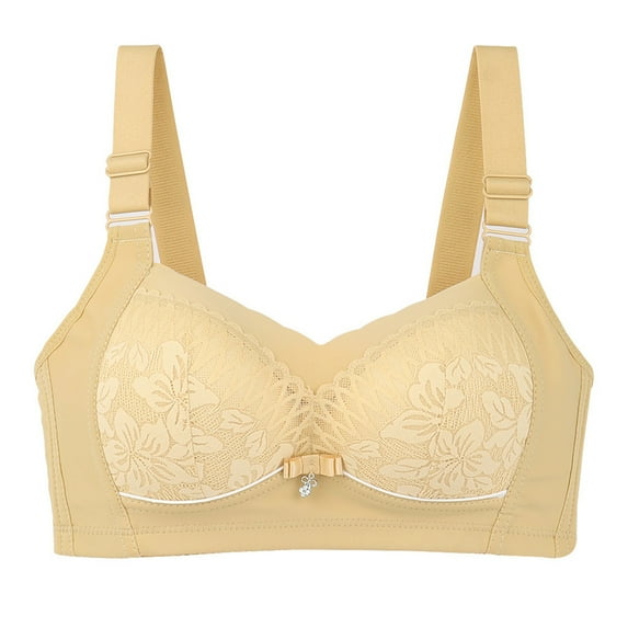 ATOYSOY Everyday Bra Wireless Breathable Push Up Underwear Workout Floral Lace Splicing Girls Teens Smoothing Comfort Bra Yellow