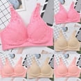 thumbnail image 1 of ATOYSOY Everyday Bra Wireless Nursing Front Closure Button Breathable Push Up Underwear Workout Lace Lightly Thin Girls Teens Floral Smoothing Comfort Bra Pink, 1 of 9
