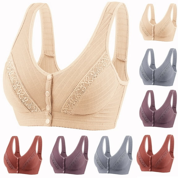 ATOYSOY Everyday Bra Wireless Nursing Front Closure Button Breathable Push Up Underwear Workout Thin Lightweight Girls Teens Seamless Crop Tops Camisoles Comfy Bra Brown