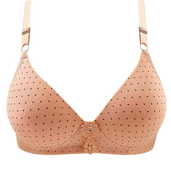ATOYSOY Everyday Bra Wireless Support Full Coverage Bra Breathable Push Up Underwear Workout Polka Dot Girls Teens Smoothing Comfort Bra Beige