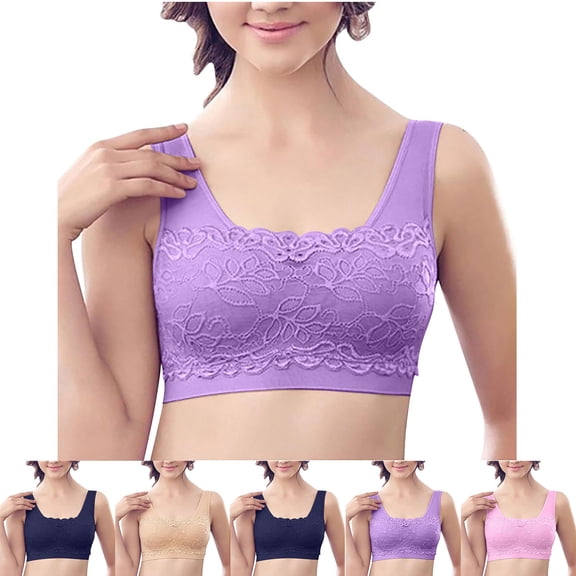 ATOYSOY Everyday Bra for Women Padded Camisoles Yoga Running Activewear Lace Splicing Comfort Bra Bralette Solid Color Underwear Workout Push Up Breathable