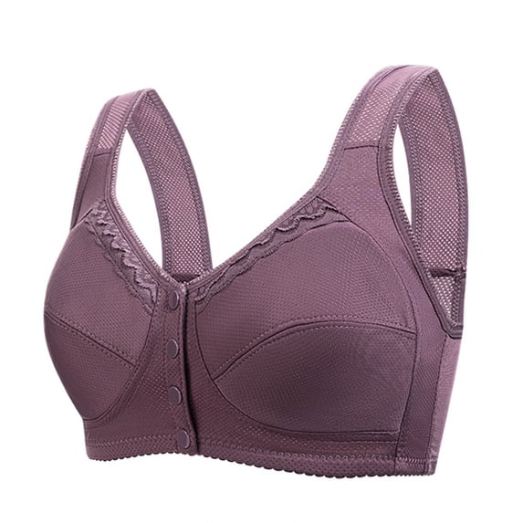 ATOYSOY Front Close Bras for Older Women No Underwire Front Closure Push Up Senior Bra High Support Plus Size Day Bralettes (Purple,38)