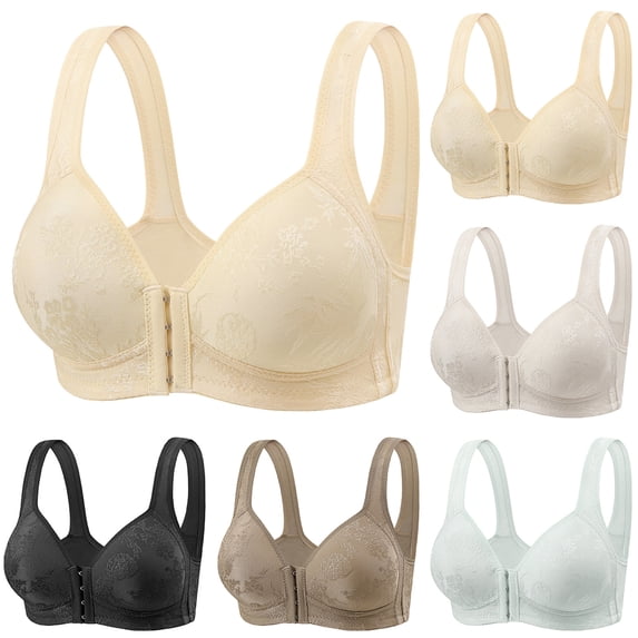 ATOYSOY Front Close Bras for Women Breathable Strapless Bra with Adjustable Straps Underwear (Beige,L)