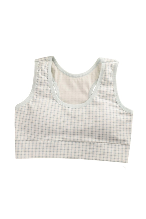 Girls Plaid Training Tank Bra U‑Neck Racer‑Back Wireless Puberty Vests Underwears For Teen Big Kids