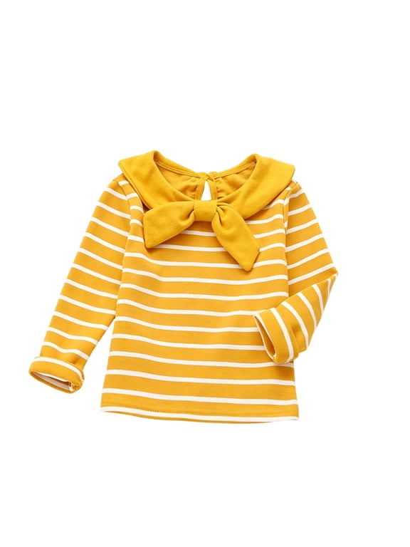 Girls Striped Big Bow Sailor Collar Long Sleeve T Shirt Kids Stylish Pullover Casual Layering Top For Fall