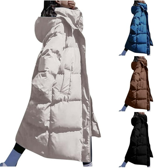 ATOYSOY Hoodie Midi Padded Jackets for Women Coat Long Sleeve Tops Trench Coats Zipper Cardigan Pockets Fall Winter Casual Puffer Coats Overcoats Outwear Blue XXL