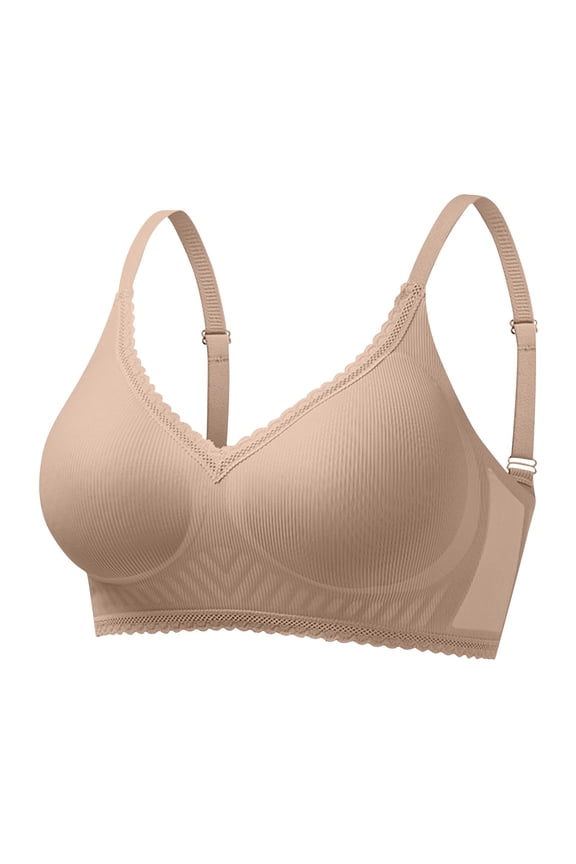 Lace Banding Bras for Women No Underwire Ribbed Thin Strap Push Up V Neck Upper undergarment Comfortable Everyday Support Solid Color Bra