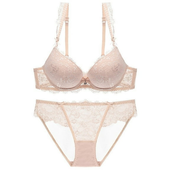 ATOYSOY Lace Bra Thong Set Everyday Bra for Women Perspective Embroidered Lace Splicing Breathable Push Up Bralette Workout Comfort Bra Underwear