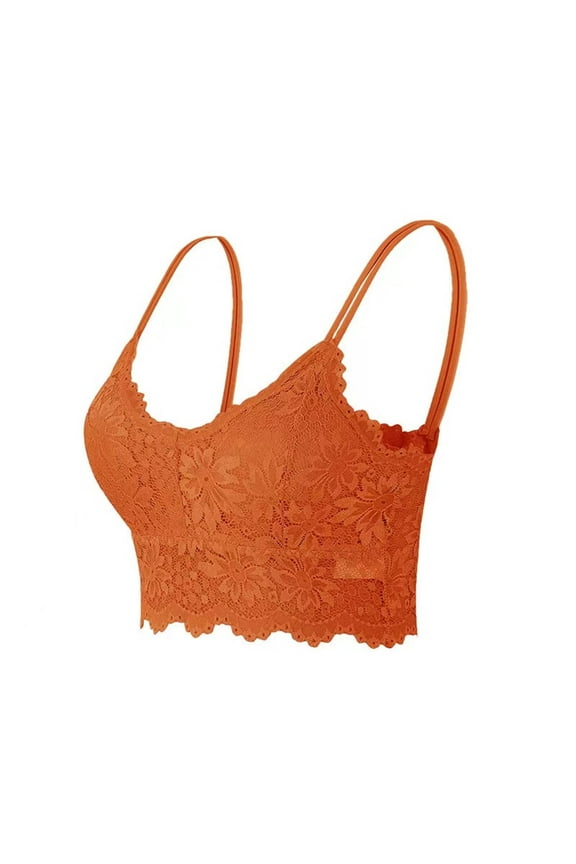 Lace Bralette for Women Spaghetti Strap Underwear with Built in Bra Padded Breathable Spaghetti Strap Bras (Orange,M)