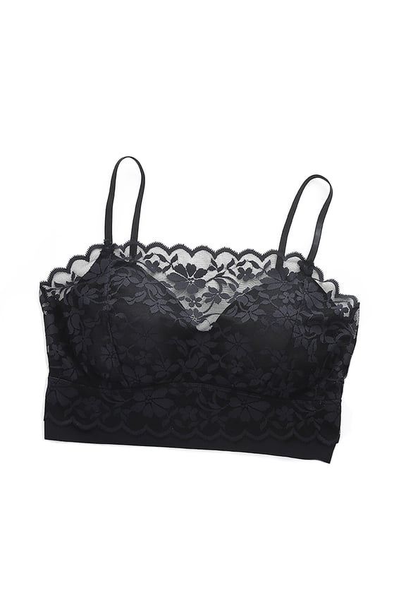 Lace Splicing Everyday Bra Breathable Push Up Bralette Workout Solid Color Underwear Teens Comfort Bra Wireless Padded Slim Camisoles Black Free Size