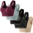 thumbnail image 1 of ATOYSOY Lace Sports Bras for Women 5 Pack Plus Size Wireless Bra Push Up Comfortable Everyday Underwear (Wine,4XL), 1 of 8