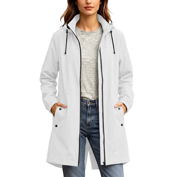 ATOYSOY Long Raincoat for Women Waterproof Rain Jackets with Hooded Outdoor Light Windbreaker Trench Coat 2026