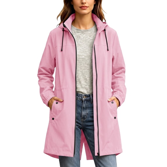ATOYSOY Long Raincoat for Women Waterproof Rain Jackets with Hooded Outdoor Light Windbreaker Trench Coat 2026