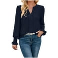 thumbnail image 1 of ATOYSOY Long Sleeve Business Tees Loose Eyelet Shirts for Women Casual Elegant Outwear Fall V Neck Pullovers Ruffle Solid Color Tops Trendy Blue M, 1 of 7